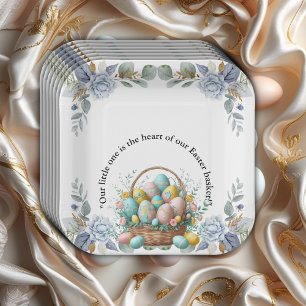 Elegante Blue Floral Oaster Egg Basket Baby Dusche Pappteller