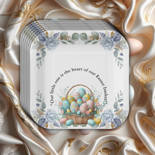 Elegante Blue Floral Oaster Egg Basket Baby Dusche Pappteller