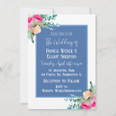 Elegante Blue Floral Pink Rosenknospe Elegante Hoc Einladung (Vorderseite)