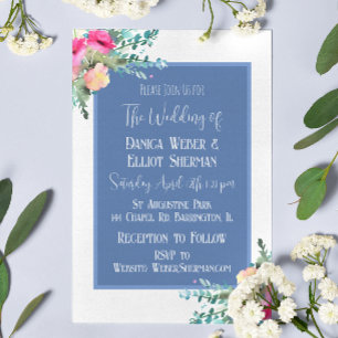 Elegante Blue Floral Pink Rosenknospe Elegante Hoc Einladung