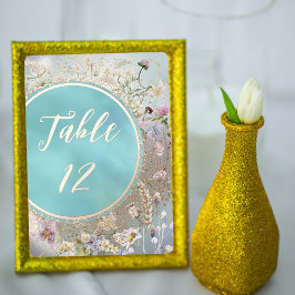 Elegante Blue Floral Real Foil Table Card Folieneinladung