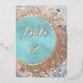 Elegante Blue Floral Real Foil Table Card Folieneinladung (Vorderseite)