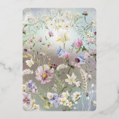 Elegante Blue Floral Real Foil Table Card Folieneinladung (Rückseite)