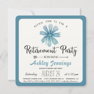 Elegante Blue Floral Retirement Party Einladung