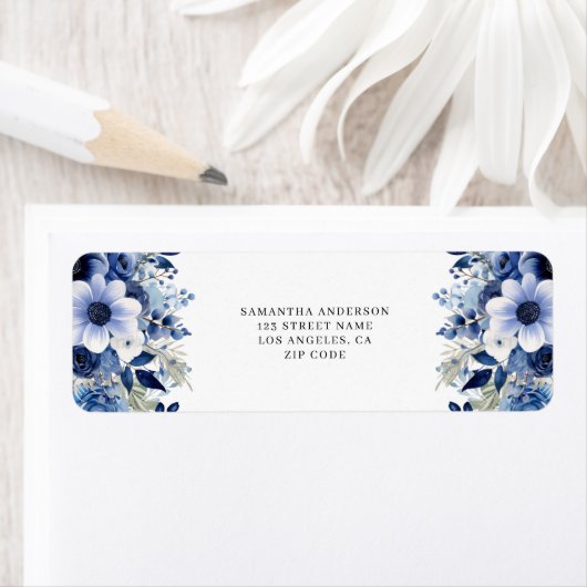 Elegante Blue Floral Rücksendeadresse (Insitu)