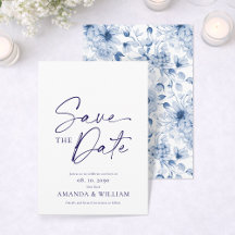 Elegante Blue Floral Save the Date Card