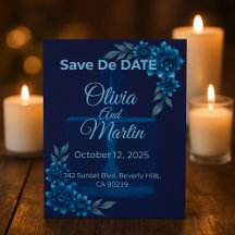 Elegante Blue Floral Save the Date Card
