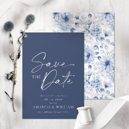 Elegante Blue Floral Save the Date Card