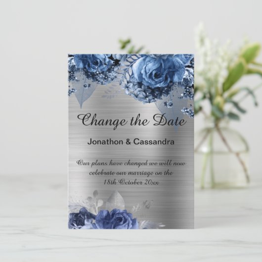 ELEGANTE BLUE FLORAL SILVER GRENZE ÄNDERN DAS DATU (Stehend Vorderseite)