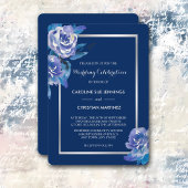 Elegante Blue Floral Silver Rose Einladung Hochzei