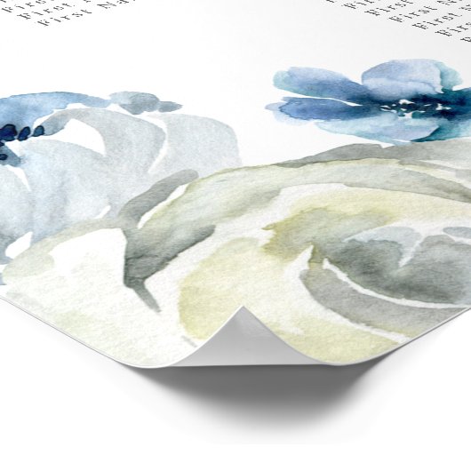 Elegante Blue Floral Spring Wedding Chart Poster (Ecke)
