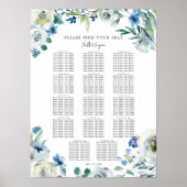Elegante Blue Floral Spring Wedding Chart Poster (Vorne)