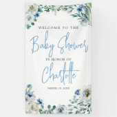 Elegante Blue Floral Spring Welcome Baby Dusche Banner (Vertikal)