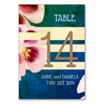 Elegante Blue Floral Tischnummer Cards
