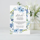 Elegante Blue Floral Wedding Card Begleitkarte (Stehend Vorderseite)