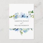 Elegante Blue Floral Wedding Card Begleitkarte (Rückseite)
