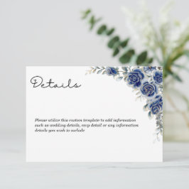Elegante Blue Floral Wedding Cards Begleitkarte