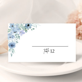Elegante Blue Floral Wedding Folded Platzkarte