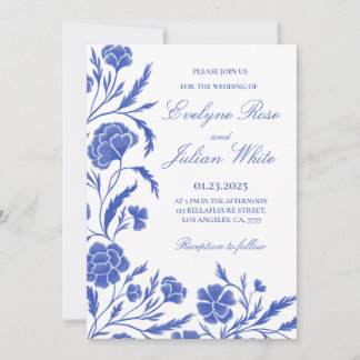 Elegante Blue Floral Wedding Invitation Card Einladung
