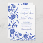 Elegante Blue Floral Wedding Invitation Card Einladung (Vorne/Hinten)