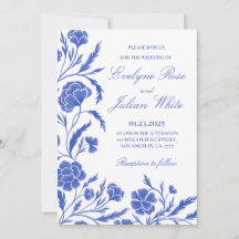 Elegante Blue Floral Wedding Invitation Card