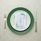 Elegante Blue Floral Wedding Menu Card Menükarte