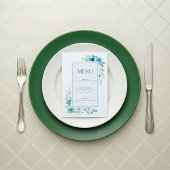 Elegante Blue Floral Wedding Menu Card Menükarte