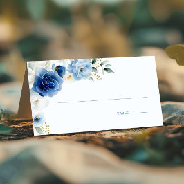 Elegante Blue Floral Wedding Platzkarte