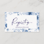 Elegante Blue Floral Wedding Registry Card mit QR Begleitkarte (Rückseite)