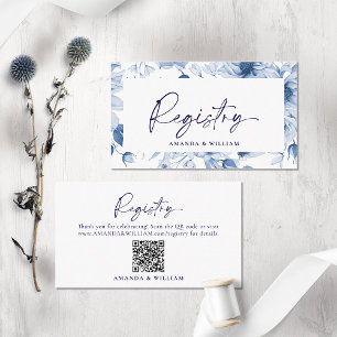 Elegante Blue Floral Wedding Registry Card mit QR Begleitkarte