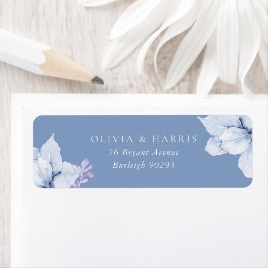 Elegante Blue Floral Wedding Rücksendeadresse (Insitu)