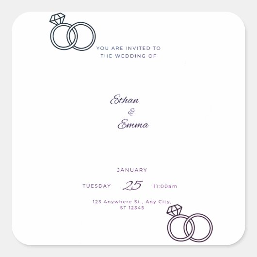 Elegante Blue Floral Wedding Stickers (Vorderseite)