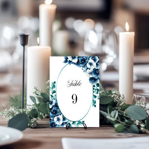 Elegante Blue Floral Wedding Tischnummer