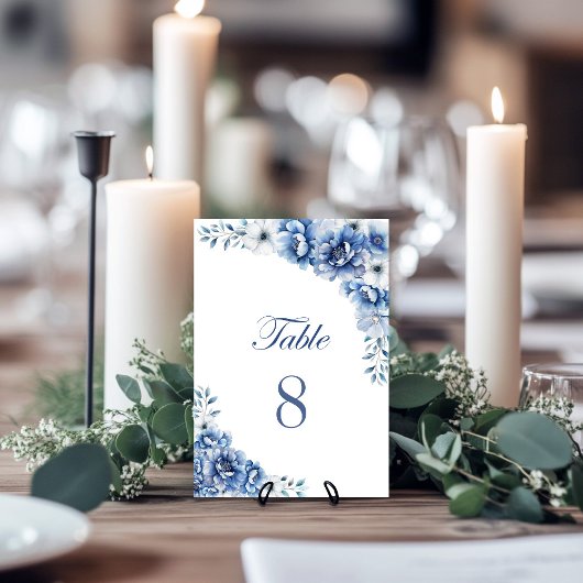 Elegante Blue Floral Wedding Tischnummer