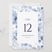 Elegante Blue Floral Wedding Tischnummer Card (Vorderseite)