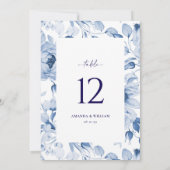 Elegante Blue Floral Wedding Tischnummer Card (Rückseite)