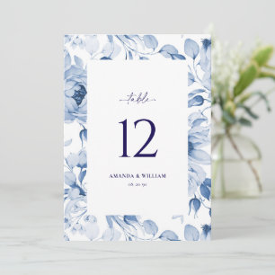 Elegante Blue Floral Wedding Tischnummer Card