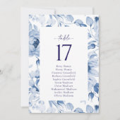 Elegante Blue Floral Wedding Tischnummer Card (Vorderseite)