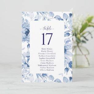 Elegante Blue Floral Wedding Tischnummer Card