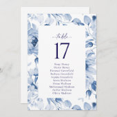 Elegante Blue Floral Wedding Tischnummer Card (Vorne/Hinten)
