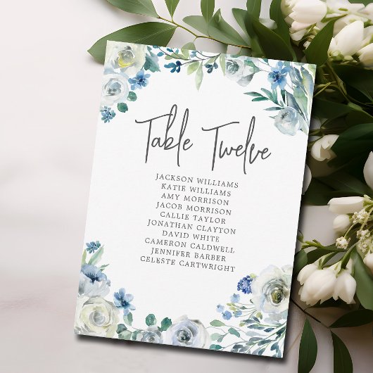 Elegante Blue Floral Wedding Tischnummer Card