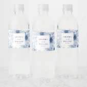 Elegante Blue Floral Wedding Water Flasche Labels Wasserflaschenetikett (Flaschen)