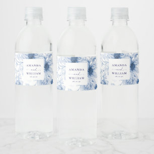 Elegante Blue Floral Wedding Water Flasche Labels Wasserflaschenetikett