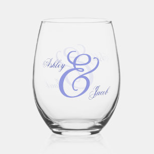 Elegante Blue Floral Wedding Wine Weinglas Ohne Stiel