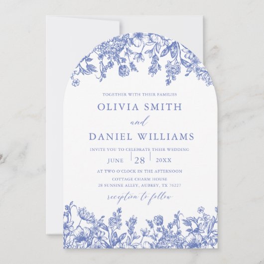Elegante Blue Floral Wildblume Einladung (Vorderseite)