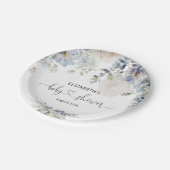 Elegante Blue Flowers Baby Dusche Pappteller (Schrägansicht)