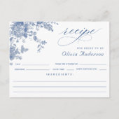 Elegante Blue Flowers Brautparty Rezept Card Postkarte (Vorderseite)