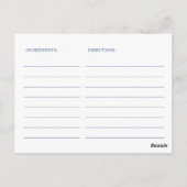 Elegante Blue Flowers Brautparty Rezept Card Postkarte (Rückseite)