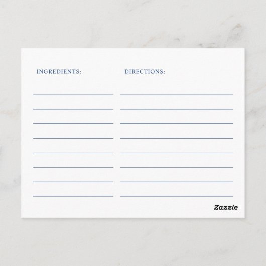 Elegante Blue Flowers Brautparty Rezept Card Postkarte (Rückseite)