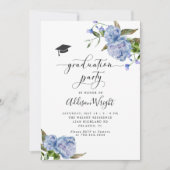 Elegante Blue Flowers Graduation Party Einladung (Vorderseite)
